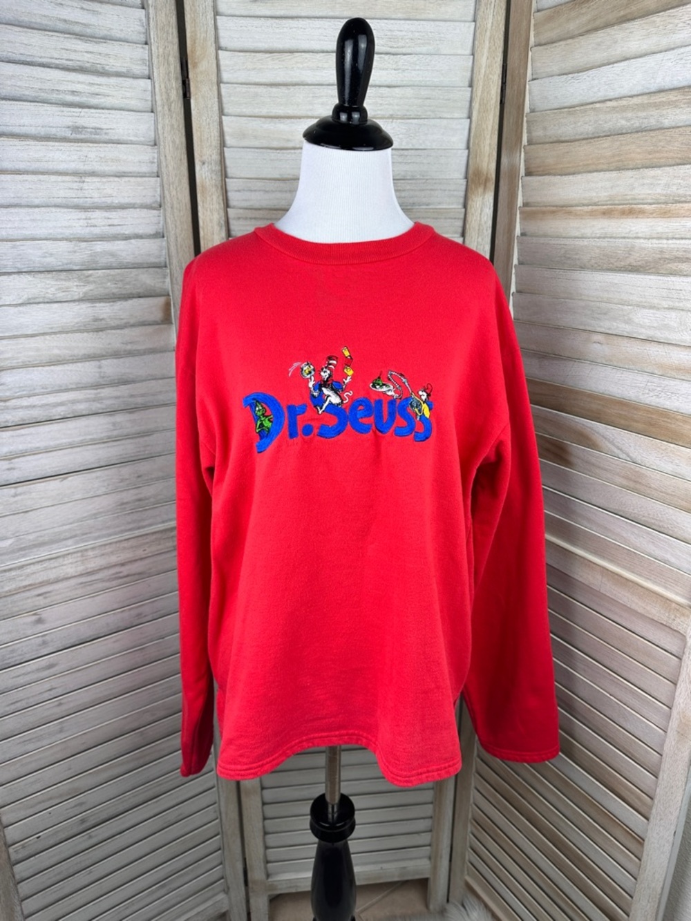 Vintage Dr Suess Red Embroidered 90s Casual Sweatshirt Size XL
